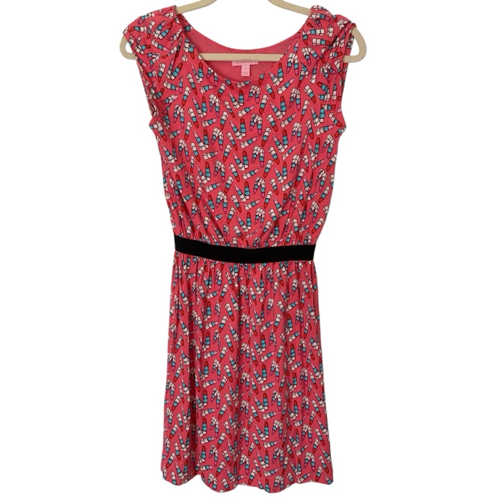 Lilly Pulitzer Dress Women’s Sleeveless Medium Pink Lipstick Novelty Print